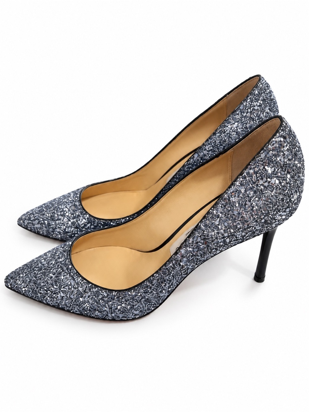 Glitter Pointed-Toe Stiletto Pumps in Silver-Gray